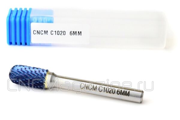 C102006-B-ДВ Борфреза (шарошка) твердосплавная по металлу тип C, d10 мм, двойная насечка, c покрытием Blue-Tec