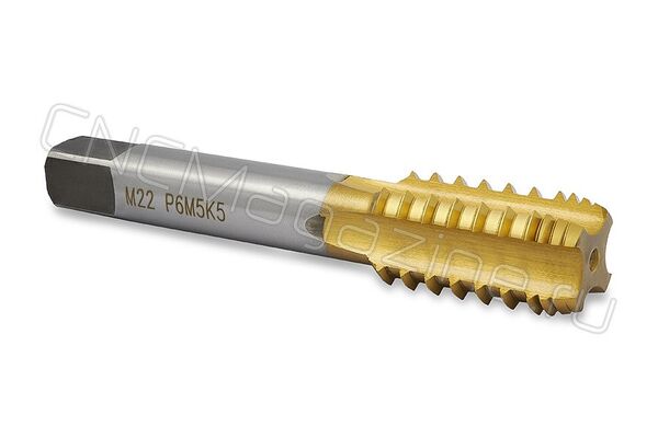 Метчик с шахматным расположением зубьев M22х2.5 HSS-E TiN, машинный сквозной ST030220