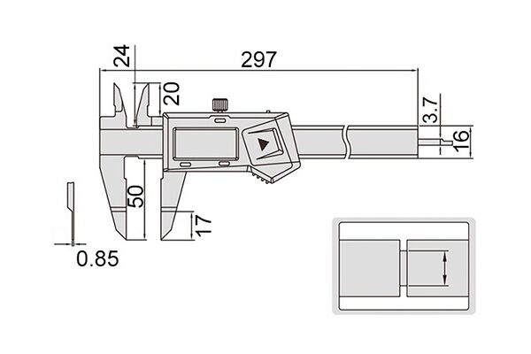 1188-200A Штангенциркуль цифровой с тонкими губками ШЦЦ-1 0-200 мм, 0.01 мм, губки 50 мм