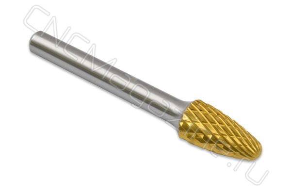 F102006-ДВ Борфреза (шарошка) твердосплавная по металлу тип F, d10 мм, S-TiN