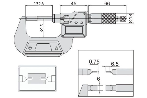3532-100A Микрометр цифровой с лезвийными губками 75-100 мм, 0.001 мм